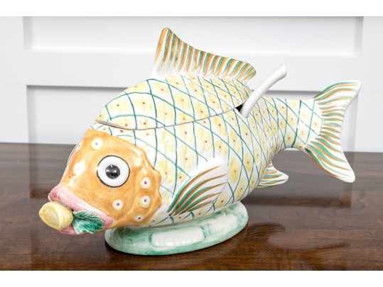 A Contemporary Hand Painted Ceramic Italian Lidded Fish Tureen