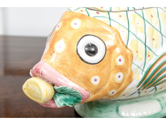 A Contemporary Hand Painted Ceramic Italian Lidded Fish Tureen