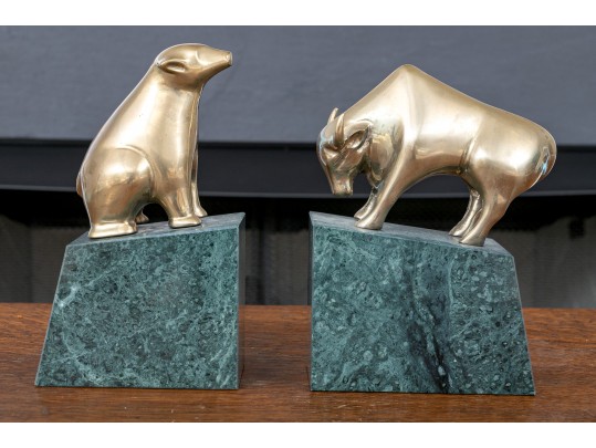Pair Of Wall Street Bull And Bear Figural Bookends