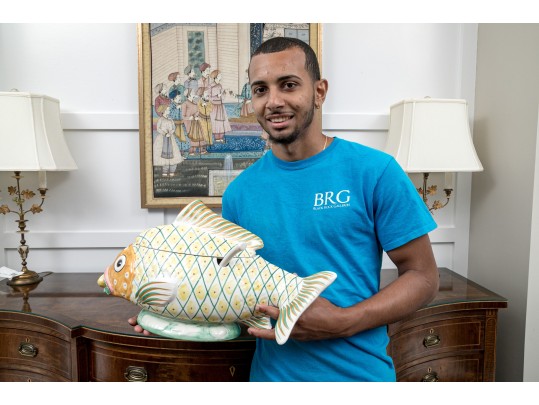 A Contemporary Hand Painted Ceramic Italian Lidded Fish Tureen