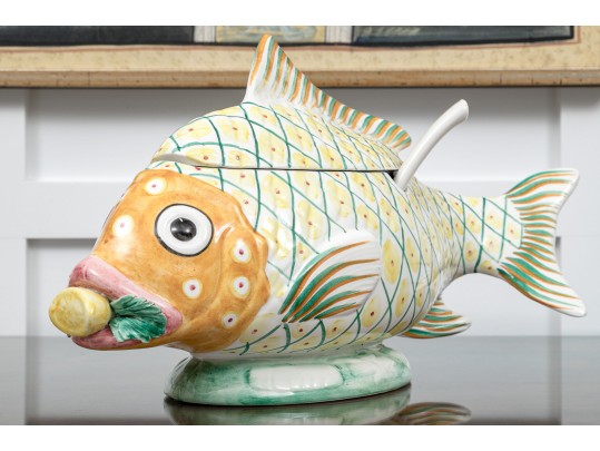 A Contemporary Hand Painted Ceramic Italian Lidded Fish Tureen