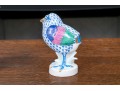 Two Herend Porcelain Pink And Blue Fishnet Glazed Birds