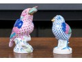 Two Herend Porcelain Pink And Blue Fishnet Glazed Birds