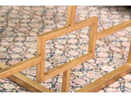 Chic Contemporary Gilt Metal Framed Glass Top Cocktail Table