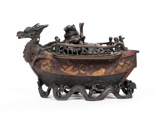 Antique Japanese Takarabube / Treasure Ship Form Bronze Censer, 19th C. 