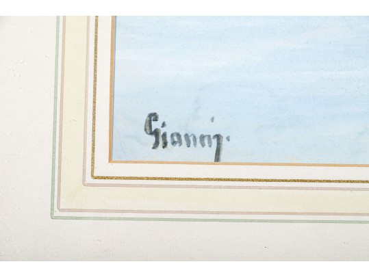 M. Gianni (Italy, 1873-1956) Gouache, Italian Mountain Lake Scene