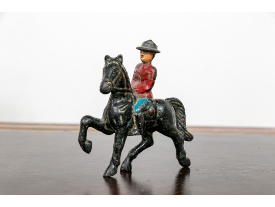 Semi Antique Paint Finished Cast Iron Toy Horse Pulled Fire Cart With Additional Equestrian