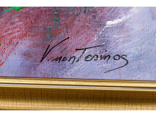 Victoria Montesinos (Mexico, B.1944) Oil On Panel, Red Floral 