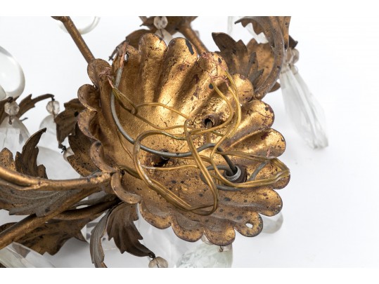 Pair Of Gilt Metal And Cut Crystal Wall Sconces