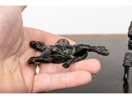 Semi Antique Paint Finished Cast Iron Toy Horse Pulled Fire Cart With Additional Equestrian