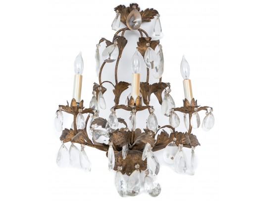 Pair Of Gilt Metal And Cut Crystal Wall Sconces