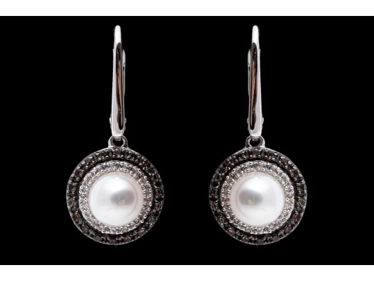 Classic 14K White Gold And Pearl Dangle Earrings