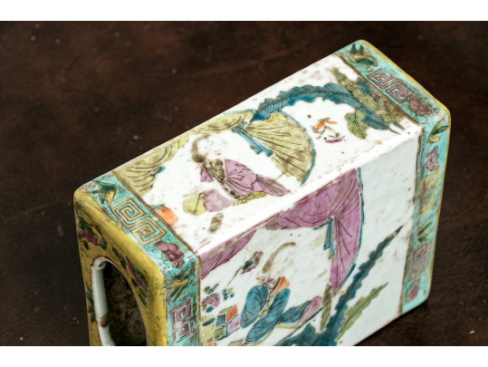 Antique Chinese Famille Rose Enameled Porcelain Pillow, 19th C. 