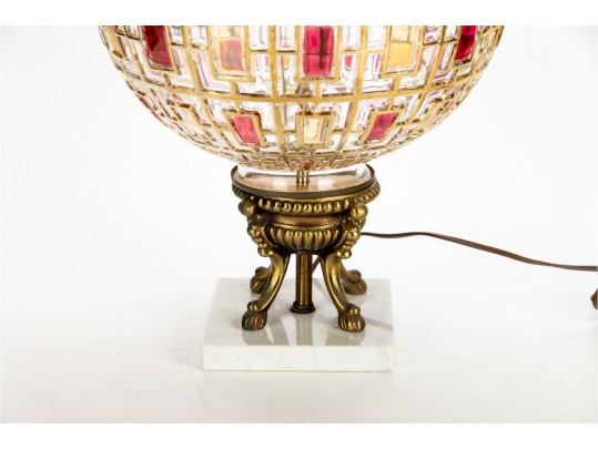 Pair Of Mid-Century Colored Glass Globe Lamps 