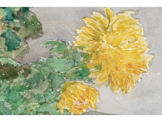 Grace Cella (Am., 1911-2007) Framed Signed Watercolor, Still Life With Pot Of Yellow Flowers