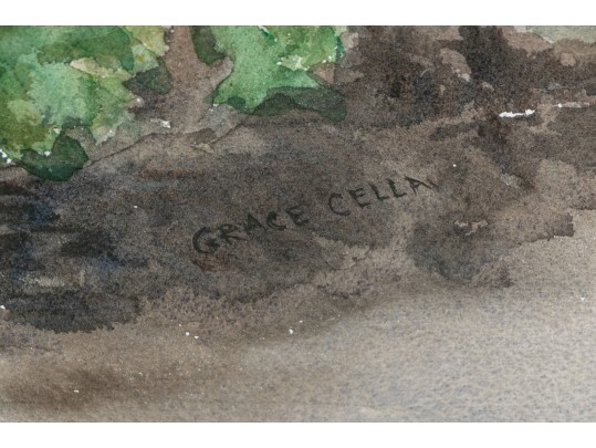 Grace Cella (Am., 1911-2007) Framed Signed Watercolor, Still Life With Pot Of Yellow Flowers