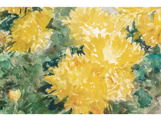 Grace Cella (Am., 1911-2007) Framed Signed Watercolor, Still Life With Pot Of Yellow Flowers