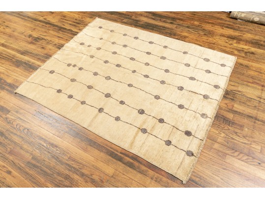 Handsome Hand Knotted Wool Accent Carpet - 5’-7” X 4’-5”, New