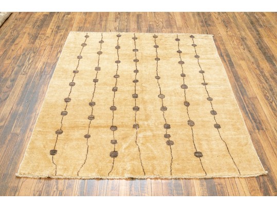 Handsome Hand Knotted Wool Accent Carpet - 5’-7” X 4’-5”, New