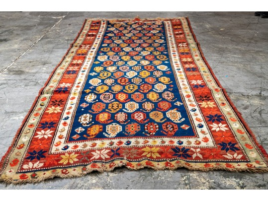 Vibrant Kazak Hand Knotted Wool Runner Rug, 95
