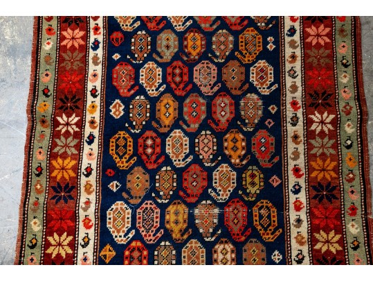 Vibrant Kazak Hand Knotted Wool Runner Rug, 95