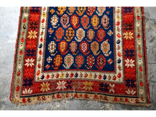 Vibrant Kazak Hand Knotted Wool Runner Rug, 95