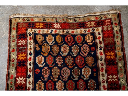 Vibrant Kazak Hand Knotted Wool Runner Rug, 95