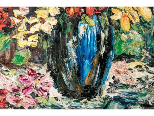 Palette Knife Acrylic On Canvas, Floral Still Life