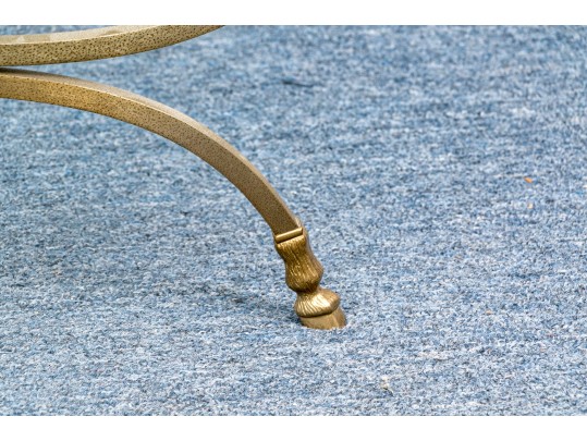 Hollywood Regency Style Brass & Glass Oval Top Cocktail Table 