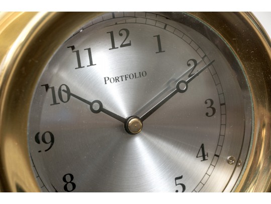 Portfolio Brass And Glass Encased Ship Porthole Form, Wall Mounted Clock