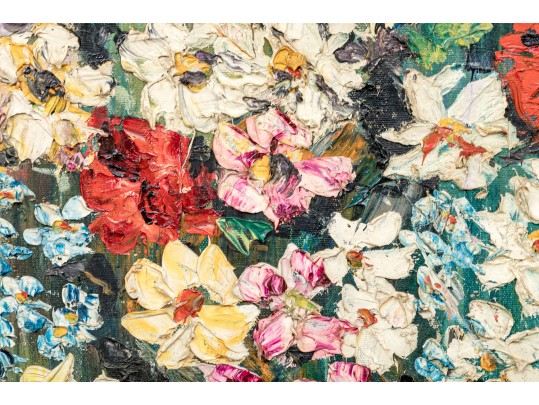 Palette Knife Acrylic On Canvas, Floral Still Life