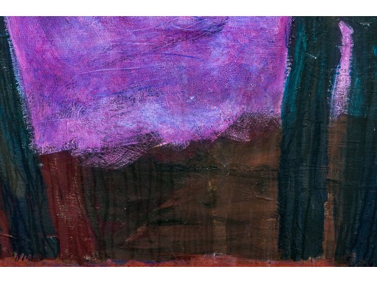 Carolyn Hopewell, Signed 1969 Oil On Board, Modern Landscape In Moonlight