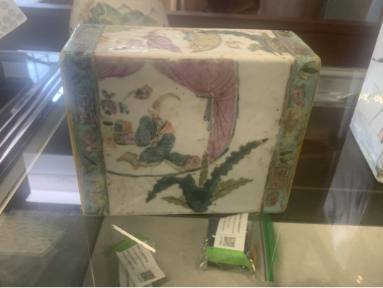 Antique Chinese Famille Rose Enameled Porcelain Pillow, 19th C. 