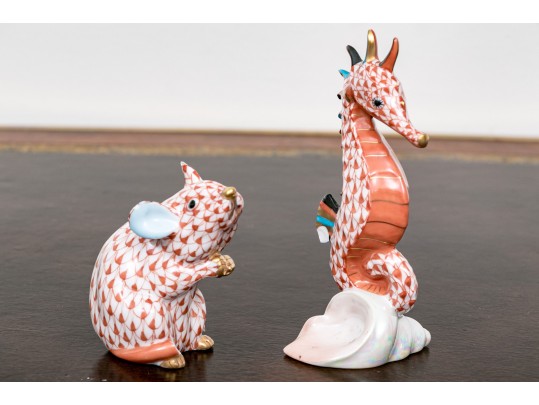 Herend, Hungarian Hand Painted Porcelain Seahorse And Mouse - As Is