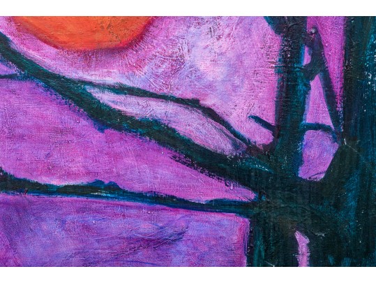 Carolyn Hopewell, Signed 1969 Oil On Board, Modern Landscape In Moonlight