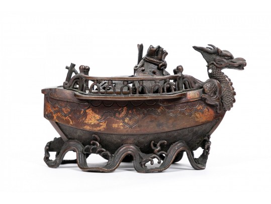Antique Japanese Takarabube / Treasure Ship Form Bronze Censer, 19th C. 