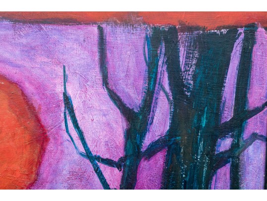 Carolyn Hopewell, Signed 1969 Oil On Board, Modern Landscape In Moonlight