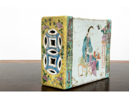 Antique Chinese Famille Rose Enameled Porcelain Pillow, 19th C. 