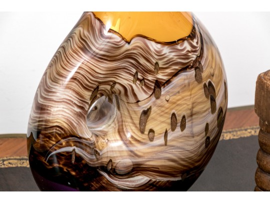 Decorative Lot, Rooster Night Light, Antique Footstool And A Polychromatic Glass Vase