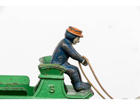 Semi Antique Paint Finished Cast Iron Toy Farm Cart Pulled By Horses 