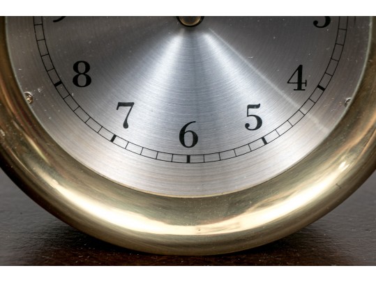 Portfolio Brass And Glass Encased Ship Porthole Form, Wall Mounted Clock