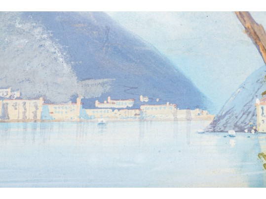 M. Gianni (Italy, 1873-1956) Gouache, Italian Mountain Lake Scene