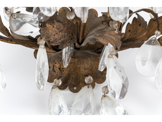 Pair Of Gilt Metal And Cut Crystal Wall Sconces