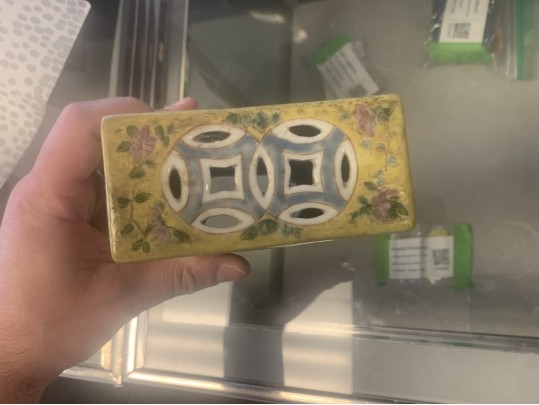 Antique Chinese Famille Rose Enameled Porcelain Pillow, 19th C. 