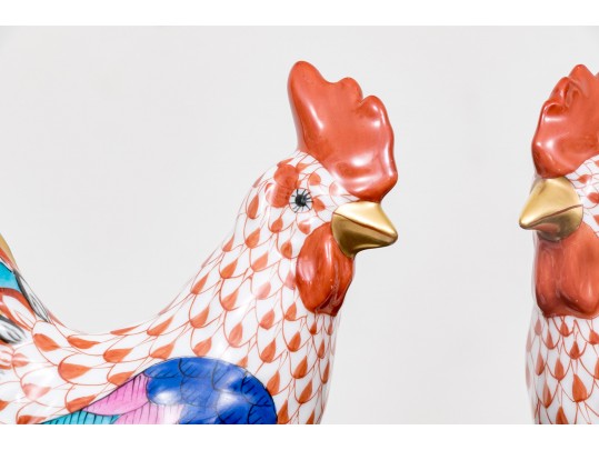 Fantastic Pair Of Herend Hand Painted Porcelain Roosters