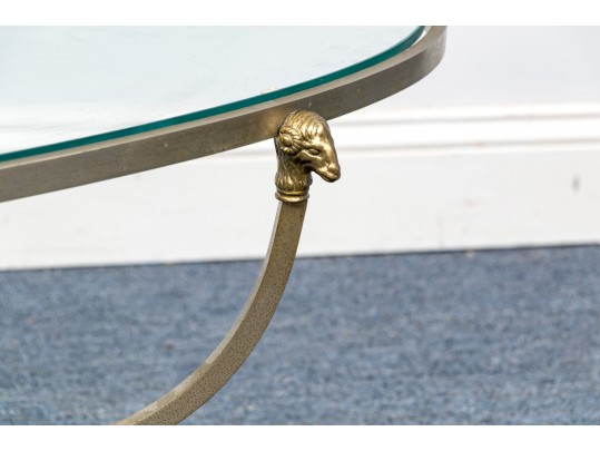 Hollywood Regency Style Brass & Glass Oval Top Cocktail Table 