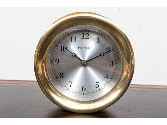 Portfolio Brass And Glass Encased Ship Porthole Form, Wall Mounted Clock