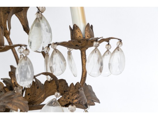 Pair Of Gilt Metal And Cut Crystal Wall Sconces