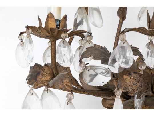 Pair Of Gilt Metal And Cut Crystal Wall Sconces