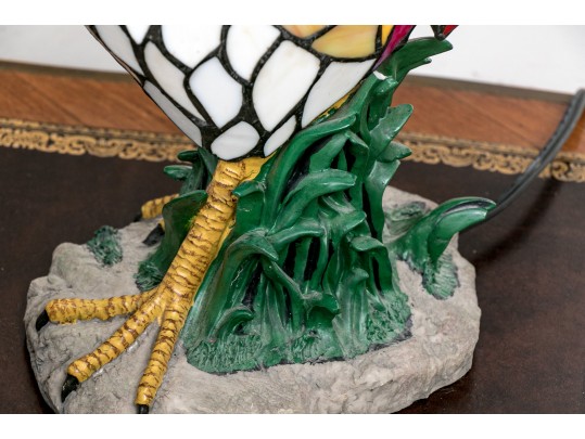 Decorative Lot, Rooster Night Light, Antique Footstool And A Polychromatic Glass Vase